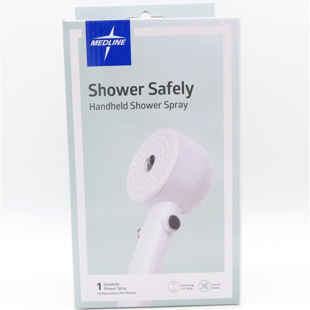 MedLine Shower Safely Handheld Shower Spray Extra Long 7 ft Hose White 1.8 GPM